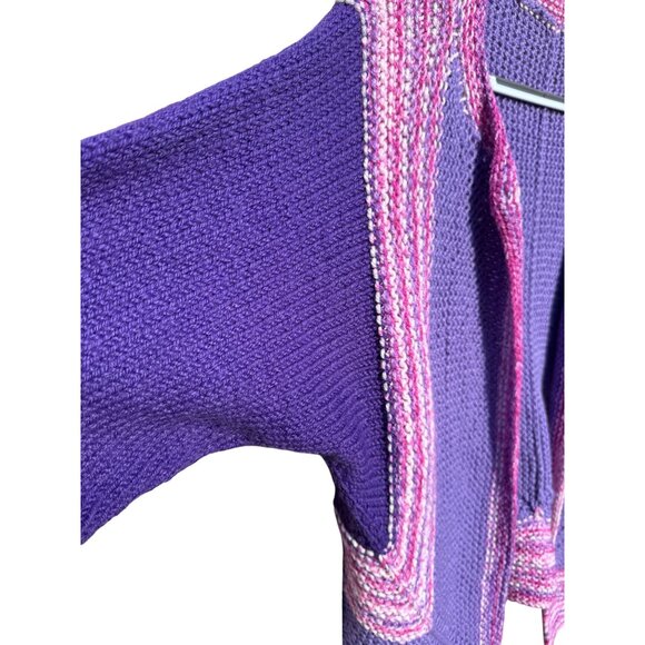 Handmade Womens XL Boho Wool Blend Knit Open Front Cardigan Sweater Purple Pink - Picture 5 of 6